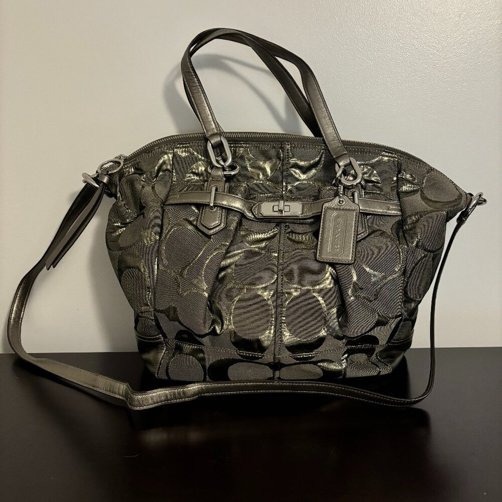Coach Chelsea Jayden Pewter Silver Metallic Signature C Carryall Shoulder Bag